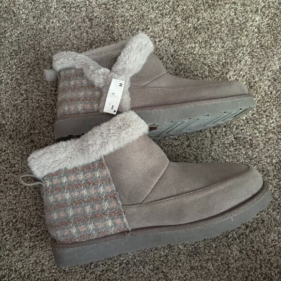 Maurices Faux Fur Lined Gray Plaid Ankle Boots Bootie Ladies Size 8 - Picture 1 of 5